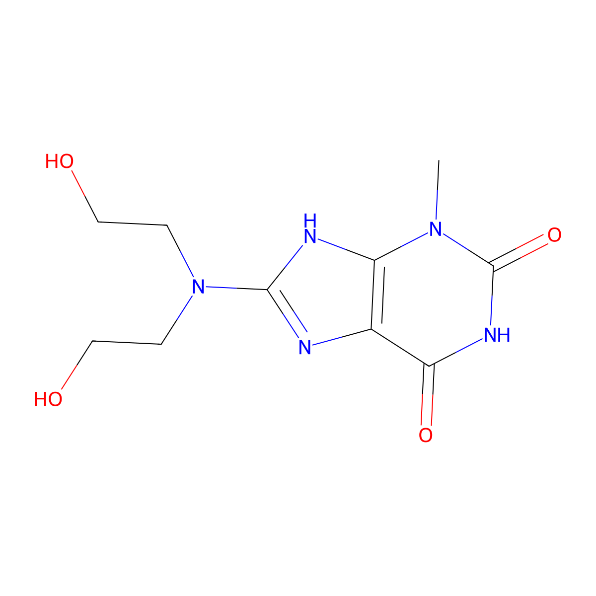 8-[bis(2-hydroxyethyl)amino]-3-methyl-7H-purine-2,6-dione molecular structure, CAS 299419-45-7