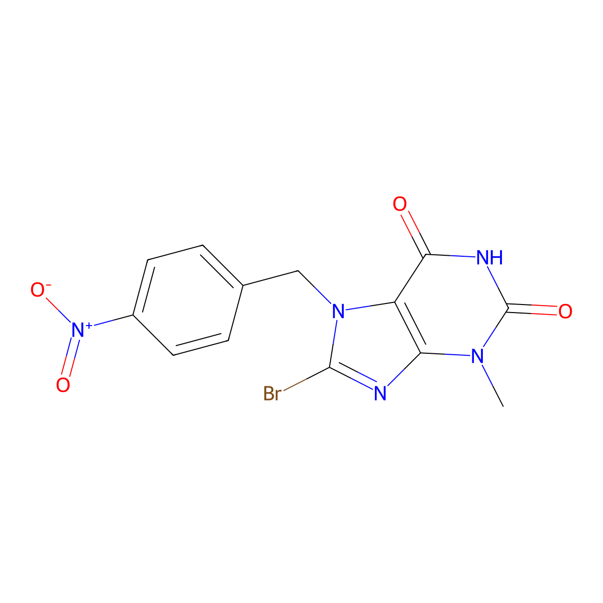 8-bromo-3-methyl-7-(4-nitrobenzyl)-1H-purine-2,6(3H,7H)-dione molecular structure, CAS 299419-58-2