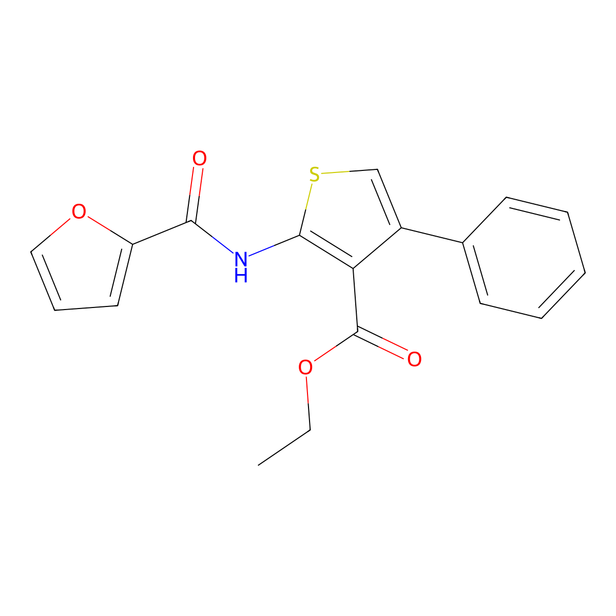 2-[(Furan-2-carbonyl)-amino]-4-phenyl-thiophene-3-carboxylic acid ethyl ester molecular structure, CAS 299419-81-1