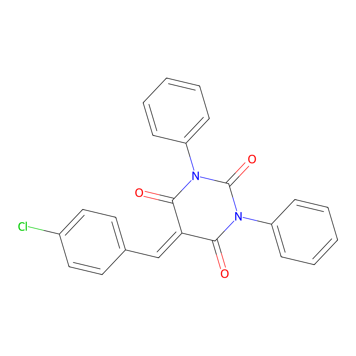 5-(4-Chloro-benzylidene)-1,3-diphenyl-pyrimidine-2,4,6-trione molecular structure, CAS 299420-33-0