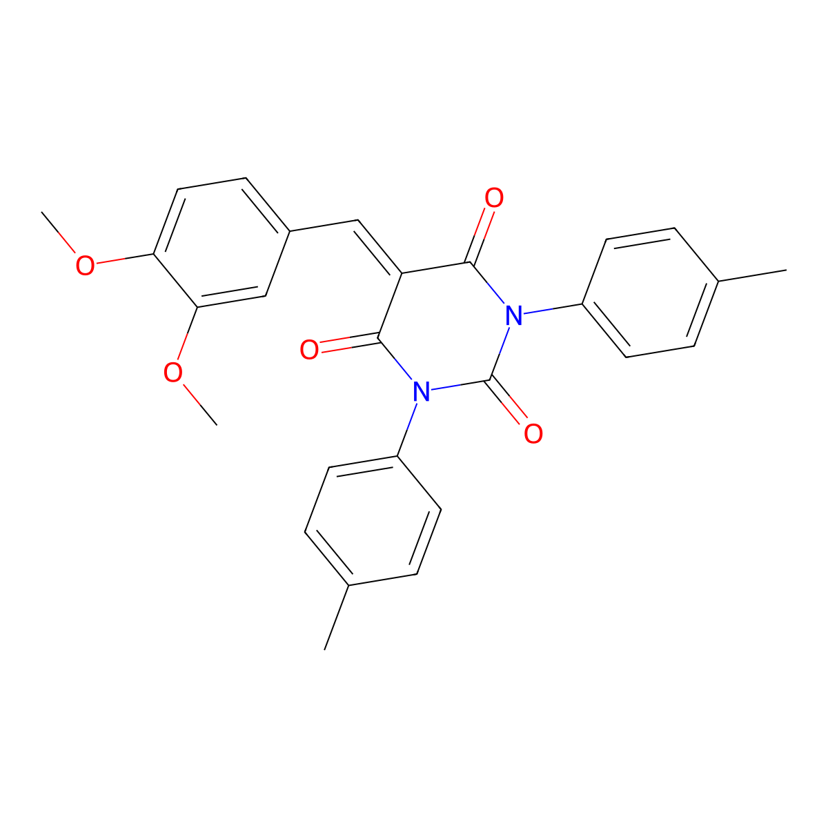 5-[(3,4-Dimethoxyphenyl)methylidene]-1,3-bis(4-methylphenyl)-1,3-diazinane-2,4,6-trione molecular structure, CAS 299420-35-2