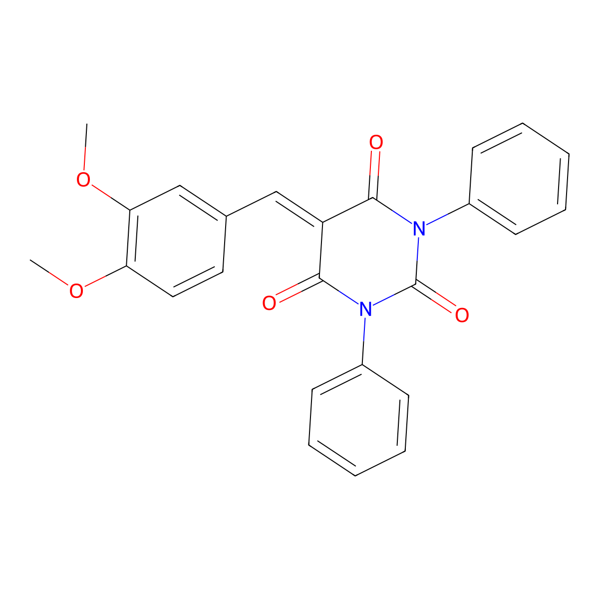 5-[(3,4-Dimethoxyphenyl)methylidene]-1,3-diphenyl-1,3-diazinane-2,4,6-trione molecular structure, CAS 299420-37-4