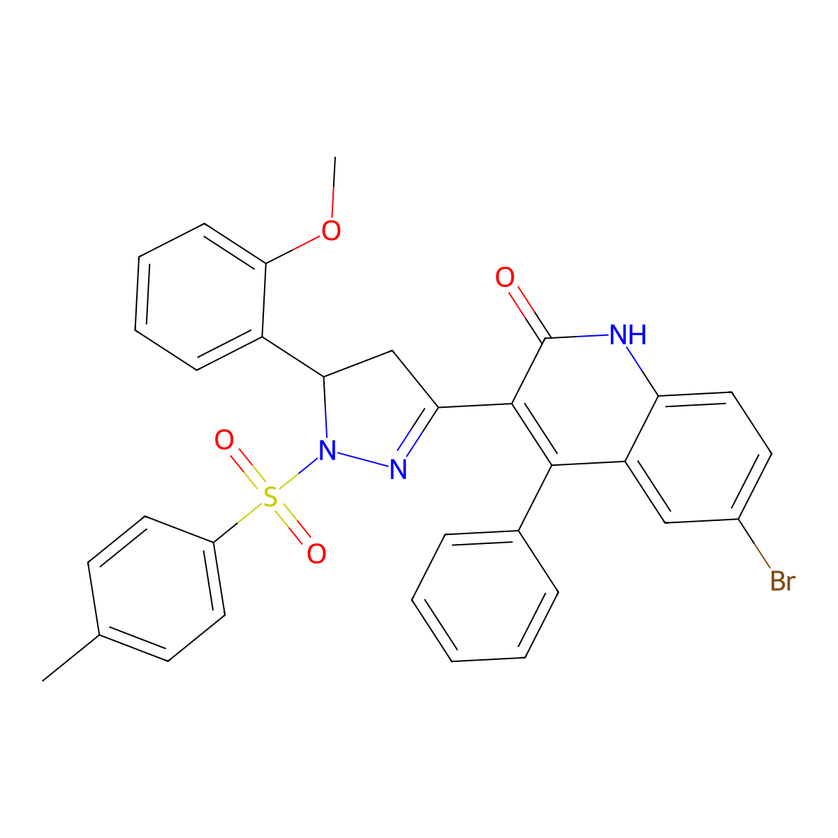 6-bromo-3-(5-(2-methoxyphenyl)-1-tosyl-4,5-dihydro-1H-pyrazol-3-yl)-4-phenylquinolin-2(1H)-one molecular structure, CAS 299420-45-4