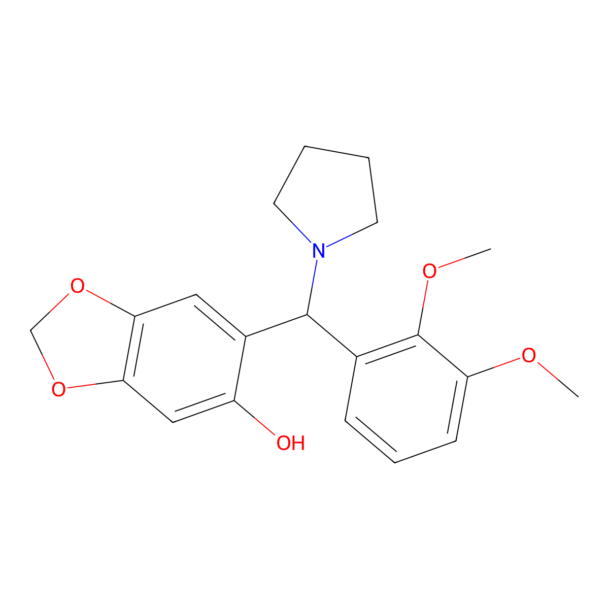 1,3-Benzodioxol-5-ol, 6-[(2,3-dimethoxyphenyl)-1-pyrrolidinylmethyl]- molecular structure, CAS 299420-77-2