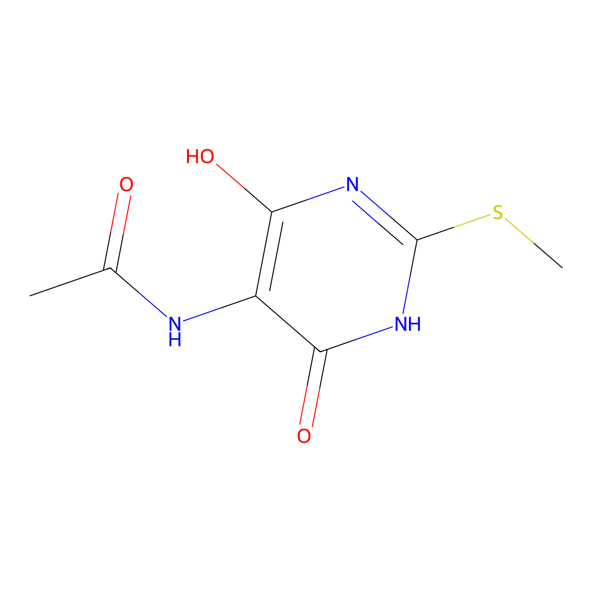 Acetamide,N-[1,4-dihydro-6-hydroxy-2-(methylthio)-4-oxo-pyrimidin-5-YL]- molecular structure, CAS 299421-99-1