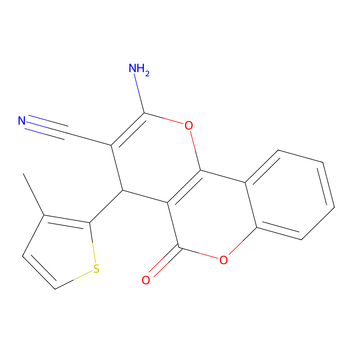 2-amino-4-(3-methyl-2-thienyl)-5-oxo-4H,5H-pyrano[3,2-c]chromene-3-carbonitrile molecular structure, CAS 299425-54-0