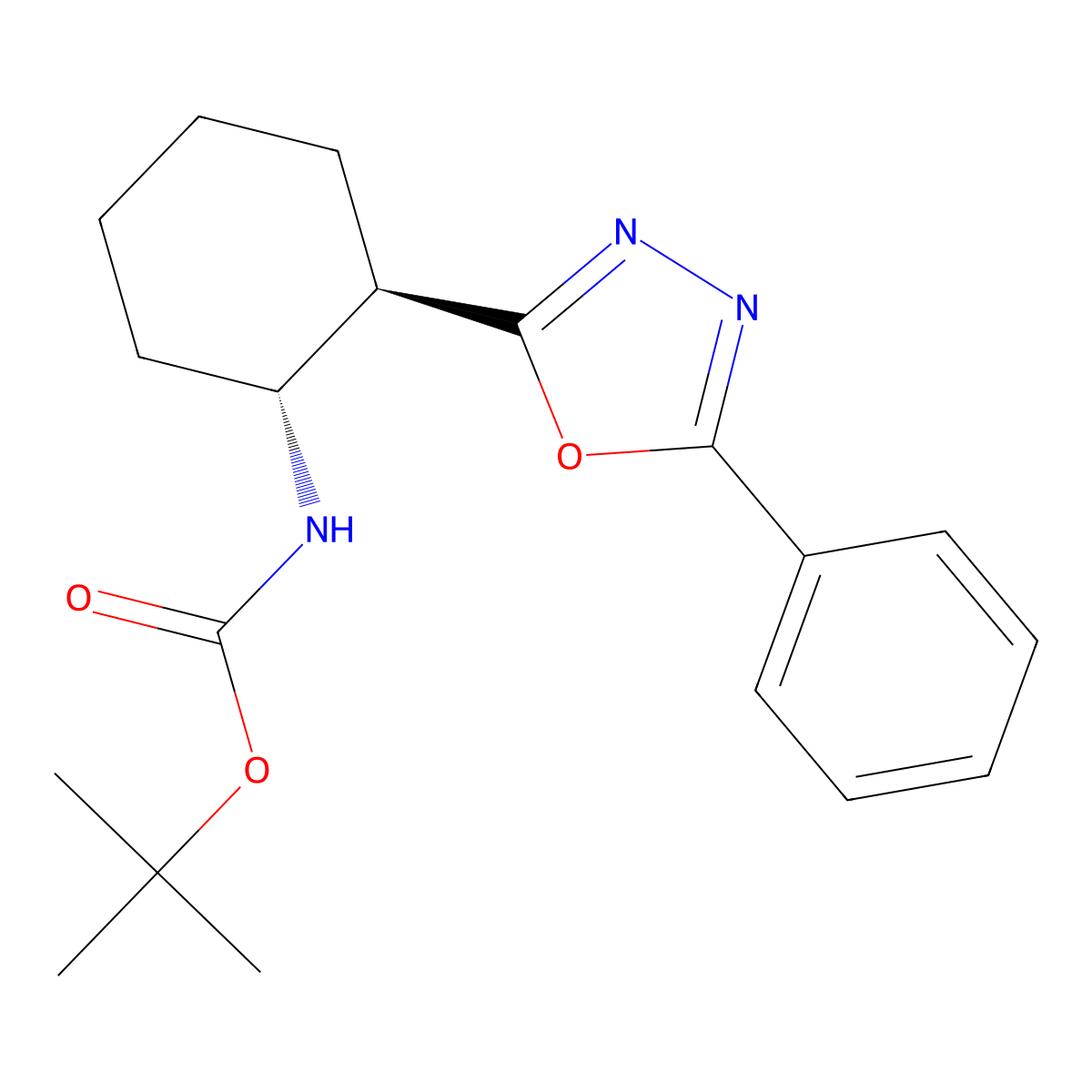 tert-butyl N-[(1R,2R)-2-(5-phenyl-1,3,4-oxadiazol-2-yl)cyclohexyl]carbamate molecular structure, CAS 2994285-58-2