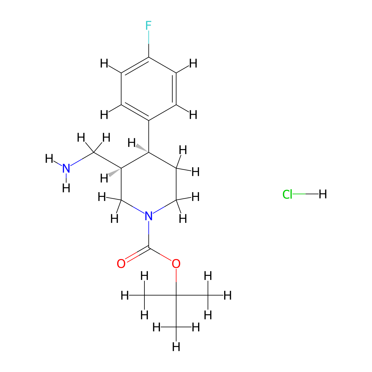 tert-butyl (3R,4S)-3-(aminomethyl)-4-(4-fluorophenyl)piperidine-1-carboxylate;hydrochloride molecular structure, CAS 2994285-95-7