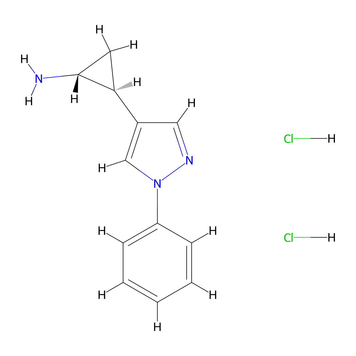 rac-(1R,2S)-2-(1-phenyl-1H-pyrazol-4-yl)cyclopropan-1-amine dihydrochloride molecular structure, CAS 2994292-83-8