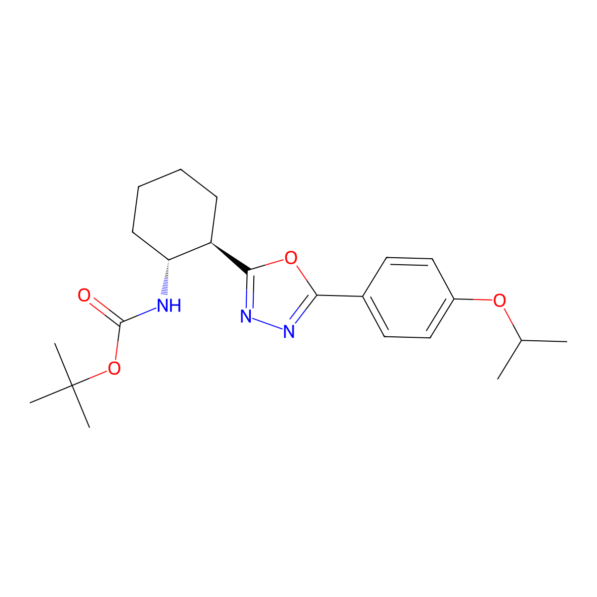 Tert-butyl [(1R,2R)-2-[5-(4-isopropoxyphenyl)-1,3,4-oxadiazol-2-YL]cyclohexyl]carbamate molecular structure, CAS 2994293-13-7