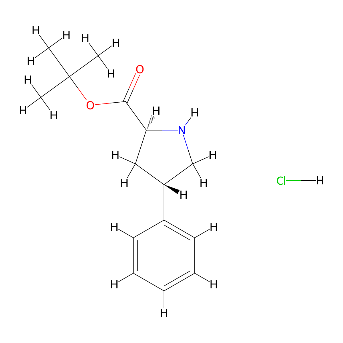 tert-butyl (2S,4S)-4-phenylpyrrolidine-2-carboxylate hydrochloride molecular structure, CAS 2994294-00-5