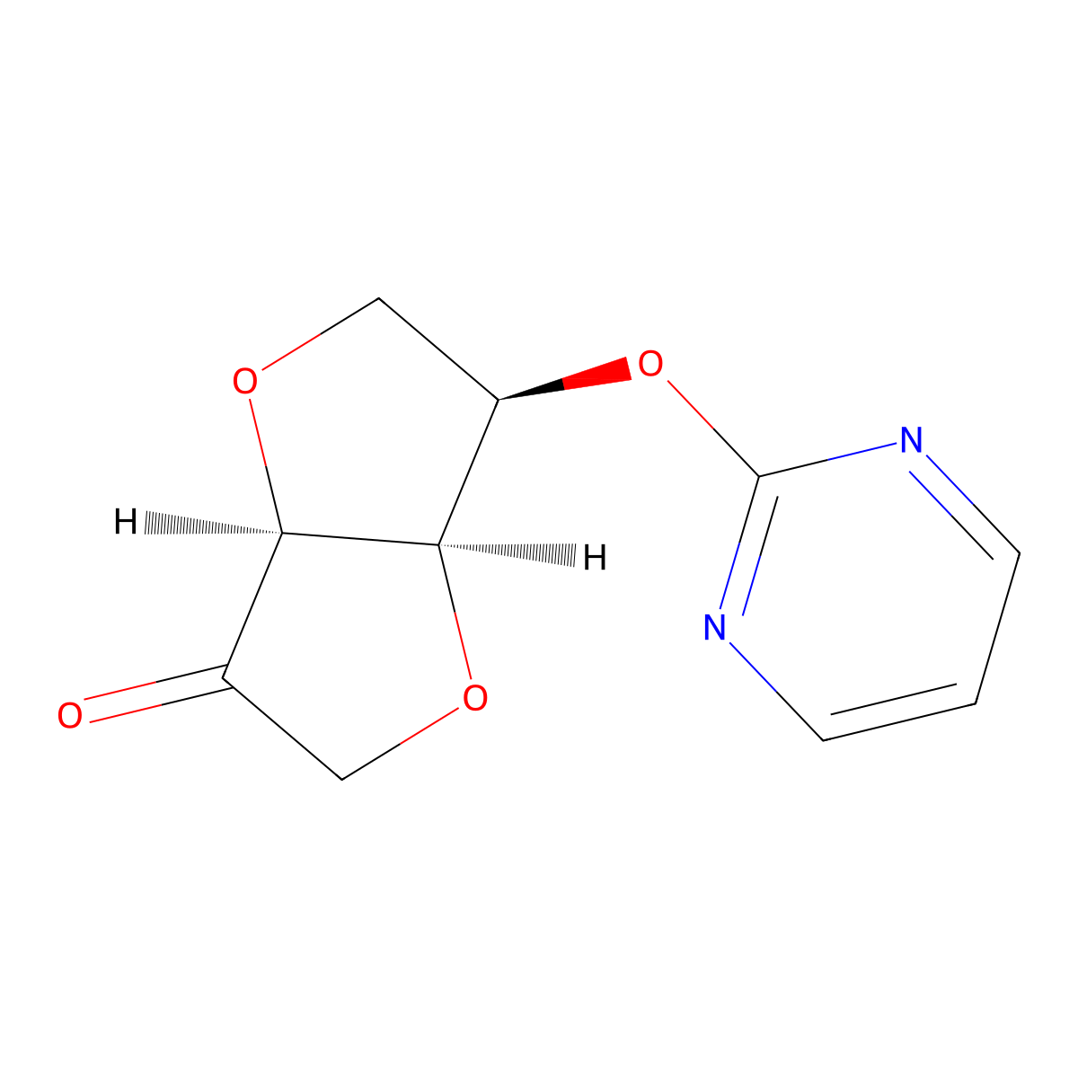 (3aS,6R,6aR)-6-(2-Pyrimidinyloxy)tetrahydrofuro[3,2-b]furan-3(2H)-one molecular structure, CAS 2994294-37-8