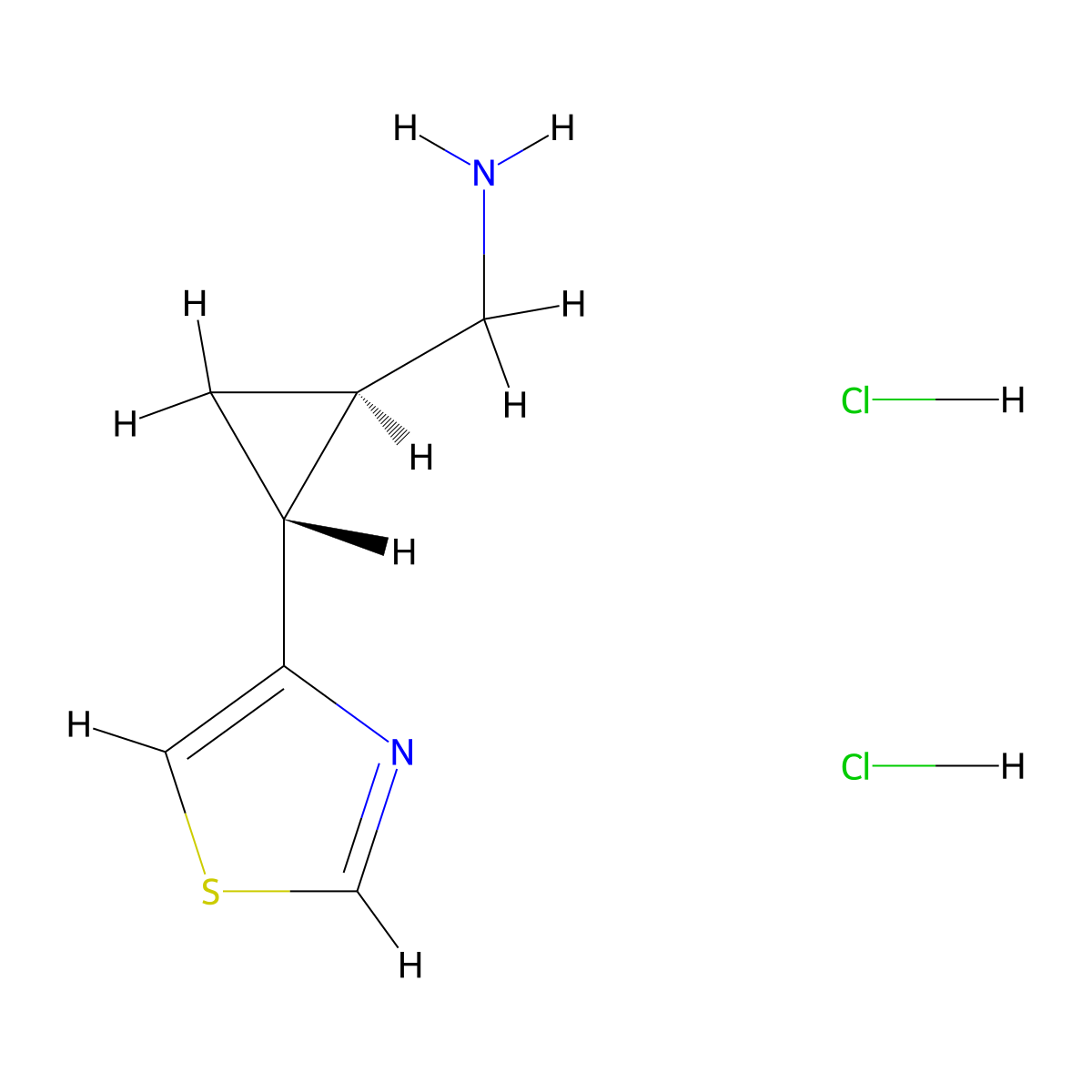 rac-1-[(1R,2R)-2-(1,3-thiazol-4-yl)cyclopropyl]methanamine dihydrochloride molecular structure, CAS 2994294-76-5