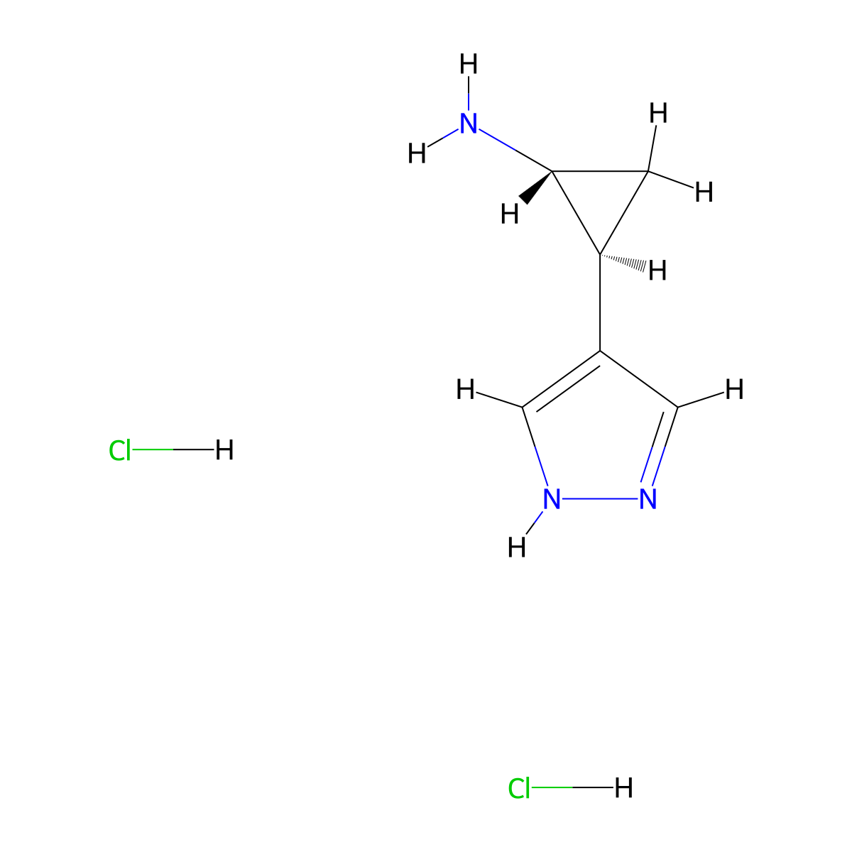 rac-(1R,2S)-2-(1H-pyrazol-4-yl)cyclopropan-1-amine dihydrochloride molecular structure, CAS 2994295-28-0