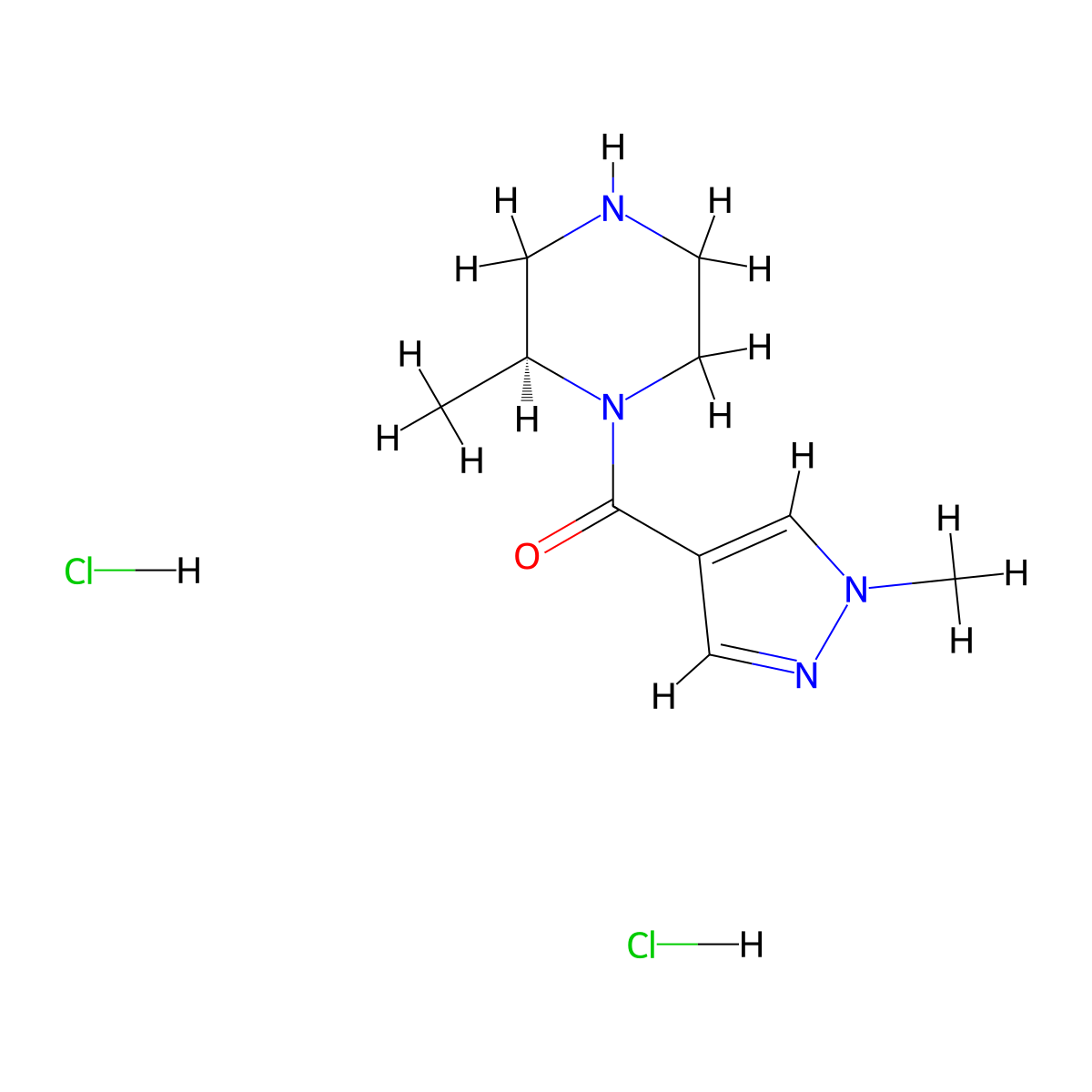(2S)-2-methyl-1-(1-methyl-1H-pyrazole-4-carbonyl)piperazine dihydrochloride molecular structure, CAS 2994296-81-8