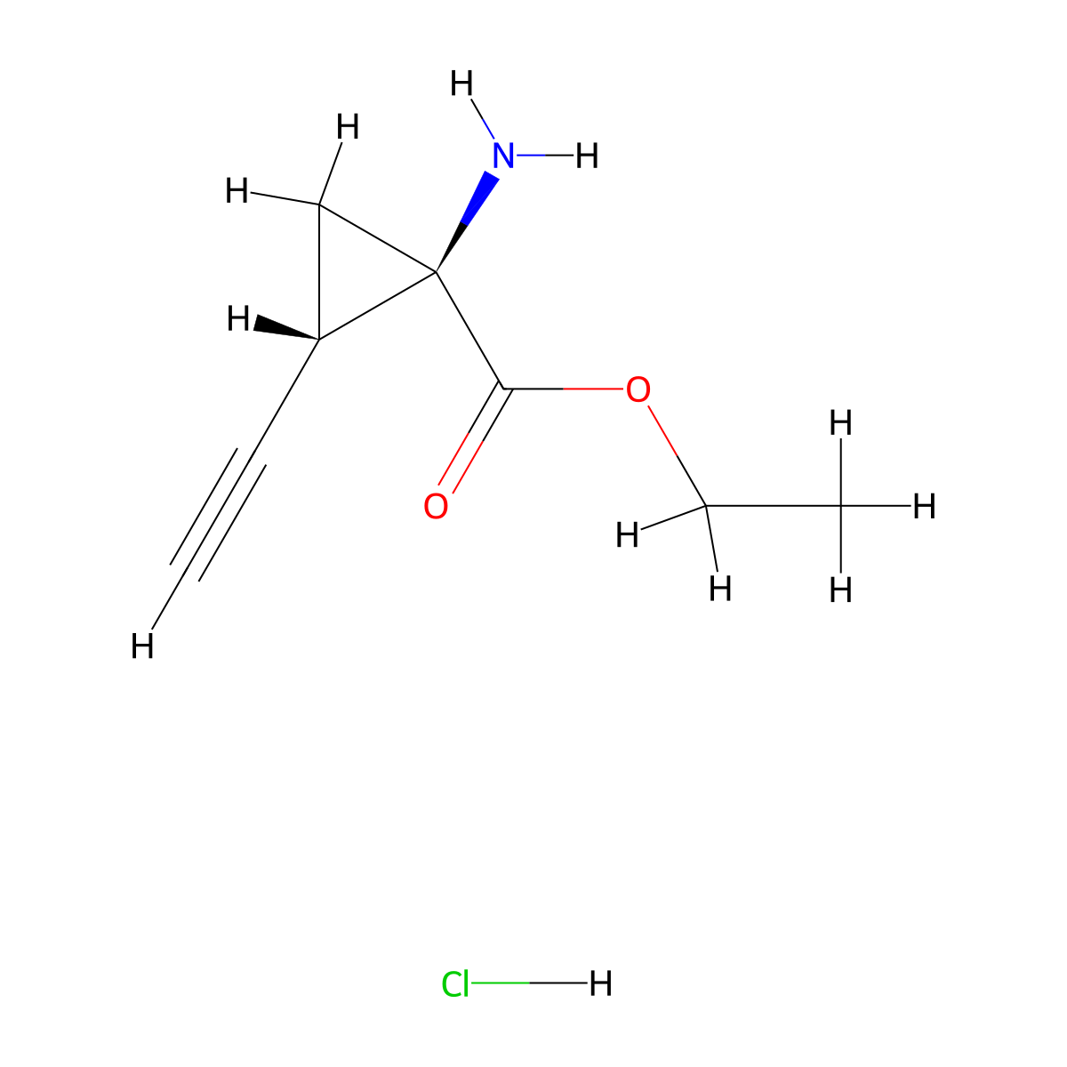 rac-ethyl (1R,2S)-1-amino-2-ethynylcyclopropane-1-carboxylate hydrochloride molecular structure, CAS 2994317-07-4