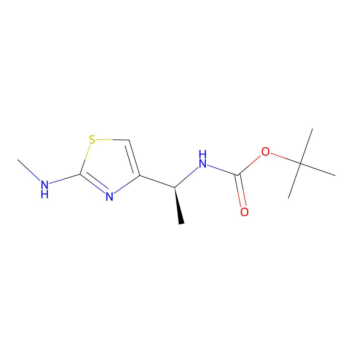 tert-butyl N-[(1S)-1-[2-(methylamino)-1,3-thiazol-4-yl]ethyl]carbamate molecular structure, CAS 2994329-56-3