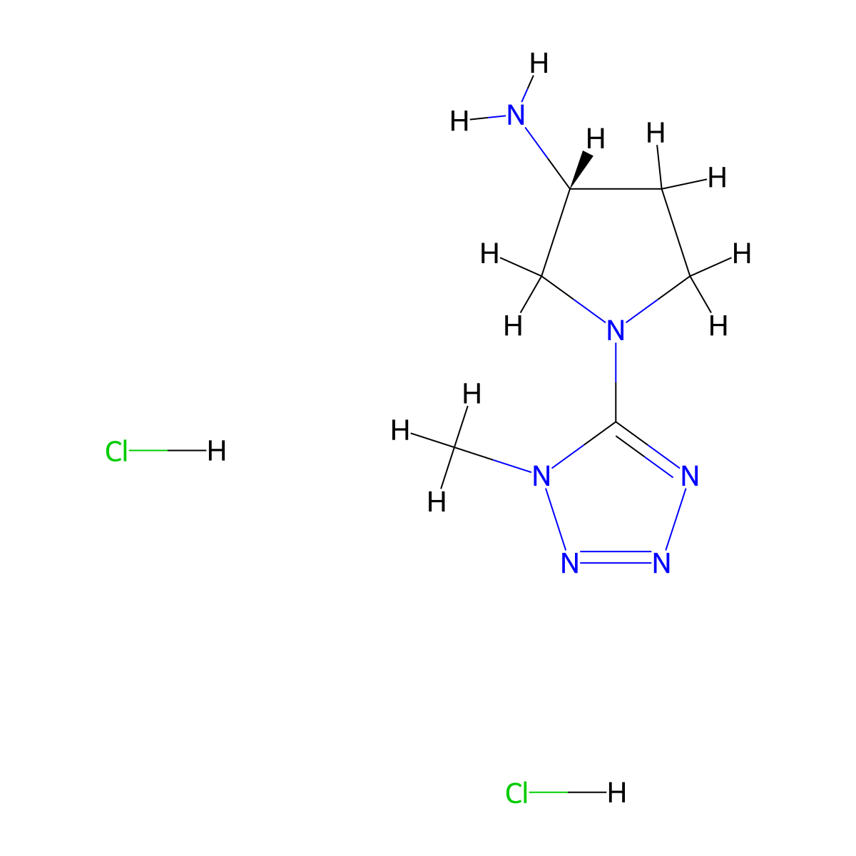(3R)-1-(1-methyl-1H-1,2,3,4-tetrazol-5-yl)pyrrolidin-3-amine dihydrochloride molecular structure, CAS 2994329-76-7