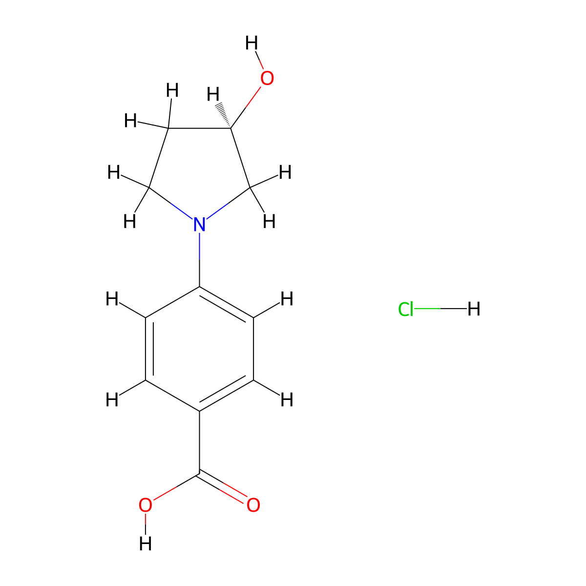 4-[(3R)-3-hydroxypyrrolidin-1-yl]benzoic acid hydrochloride molecular structure, CAS 2994329-85-8
