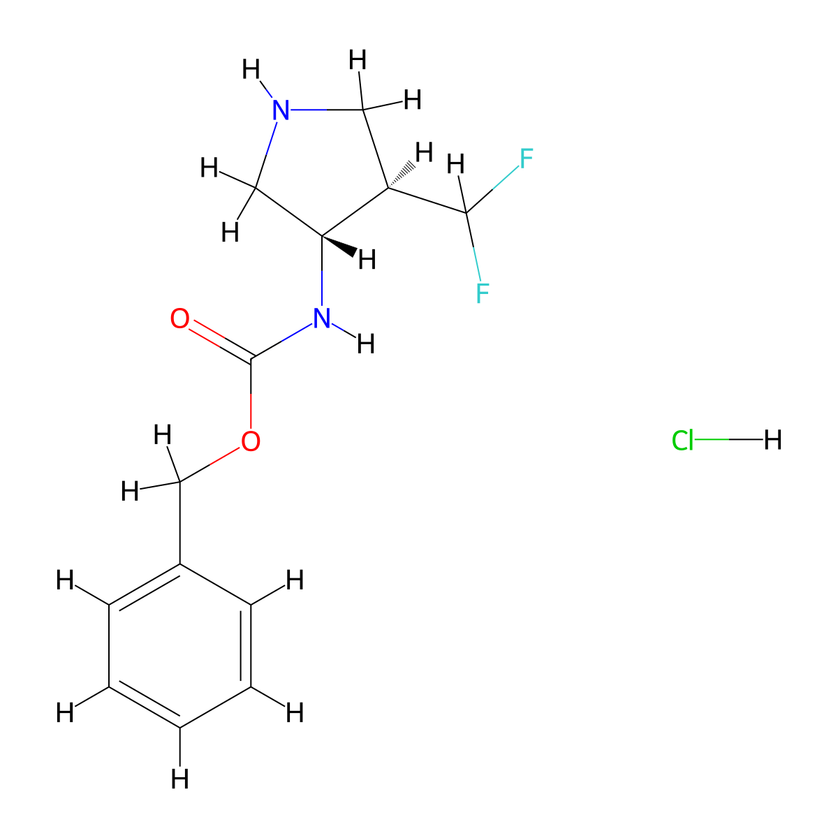 rel-benzyl ((3R,4S)-4-(difluoromethyl)pyrrolidin-3-yl)carbamate hydrochloride molecular structure, CAS 2994330-08-2