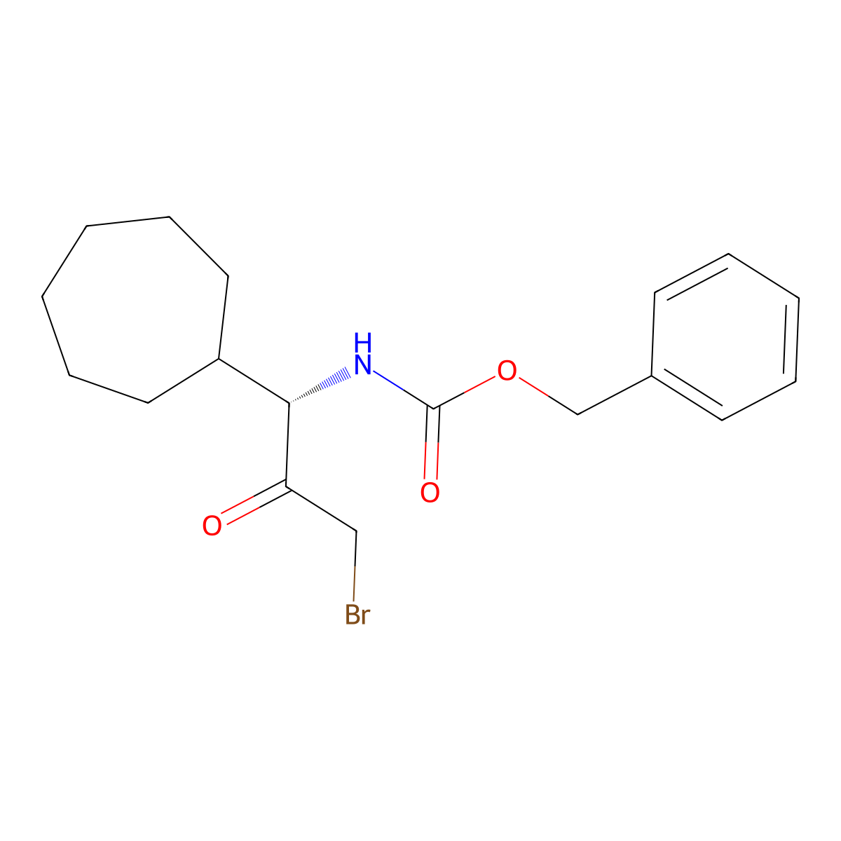 Benzyl (S)-(3-bromo-1-cycloheptyl-2-oxopropyl)carbamate molecular structure, CAS 2994331-01-8