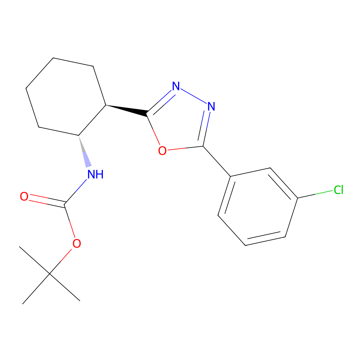 Tert-butyl [(1R,2R)-2-[5-(3-chlorophenyl)-1,3,4-oxadiazol-2-YL]cyclohexyl]carbamate molecular structure, CAS 2994332-99-7