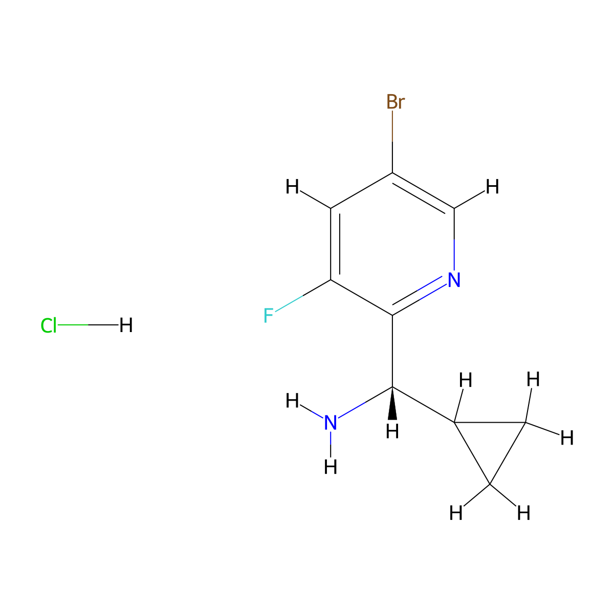 (1S)-1-(5-bromo-3-fluoropyridin-2-yl)-1-cyclopropylmethanamine hydrochloride molecular structure, CAS 2994333-05-8