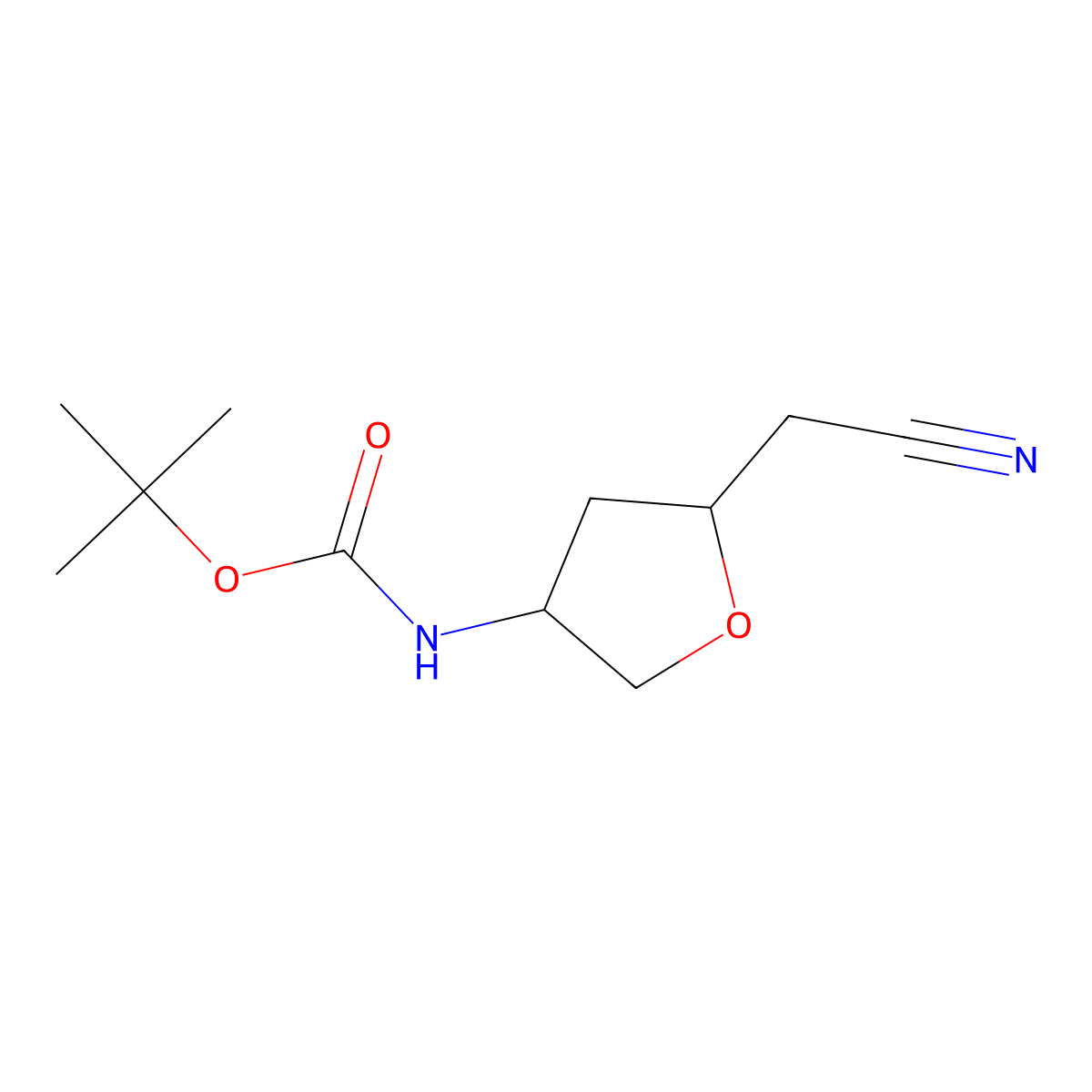 2-[(2S,4S)-4-(Boc-amino)-2-tetrahydrofuryl]acetonitrile molecular structure, CAS 2994333-47-8