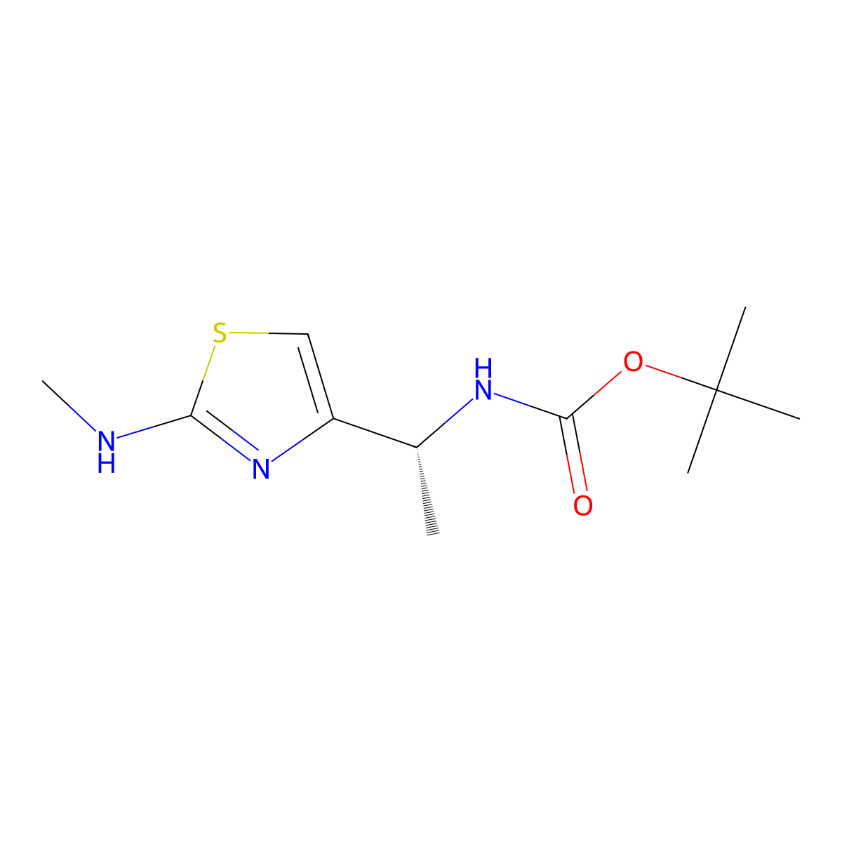 tert-butyl N-[(1R)-1-[2-(methylamino)-1,3-thiazol-4-yl]ethyl]carbamate molecular structure, CAS 2994333-96-7