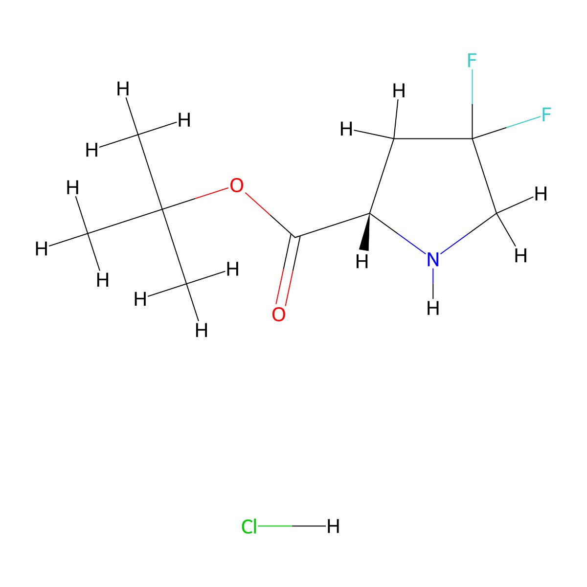 tert-butyl (2S)-4,4-difluoropyrrolidine-2-carboxylate hydrochloride molecular structure, CAS 2994335-09-8