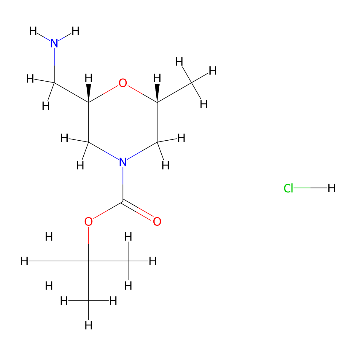 tert-butyl (2S,6R)-2-(aminomethyl)-6-methylmorpholine-4-carboxylate hydrochloride molecular structure, CAS 2994335-39-4