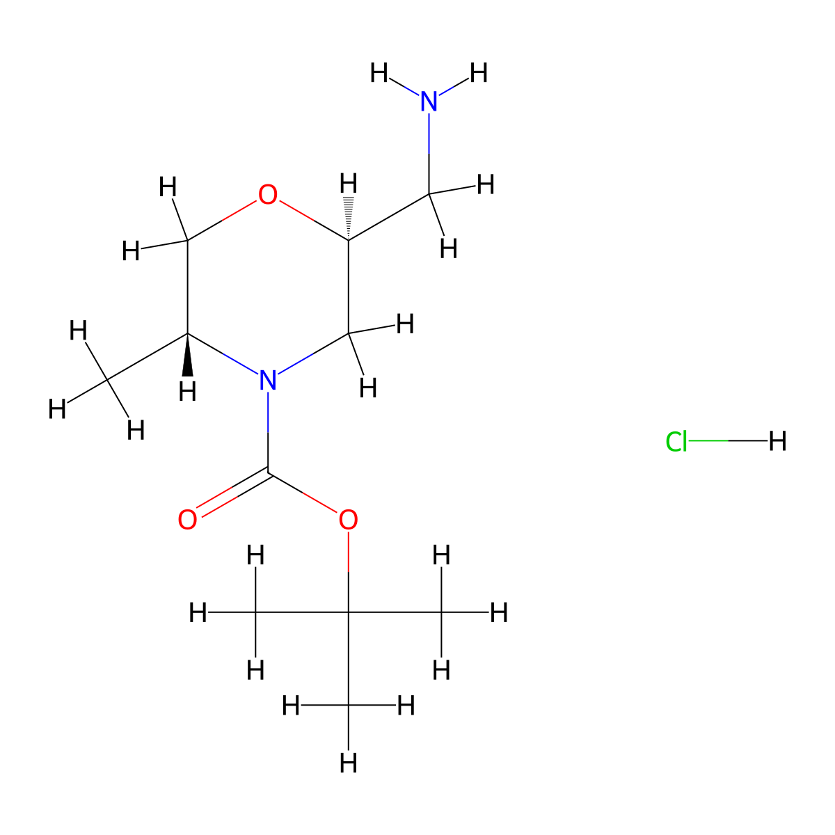 tert-butyl (2S,5R)-2-(aminomethyl)-5-methylmorpholine-4-carboxylate hydrochloride molecular structure, CAS 2994335-48-5