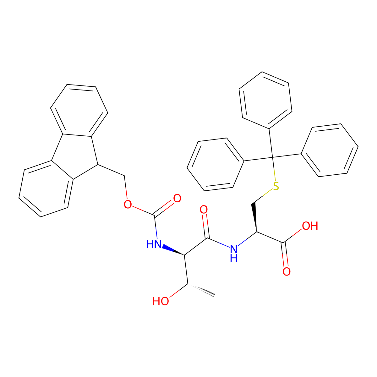 (R)-2-((2R,3S)-2-((((9H-Fluoren-9-yl)methoxy)carbonyl)amino)-3-hydroxybutanamido)-3-(tritylthio)propanoic acid molecular structure, CAS 2994335-59-8