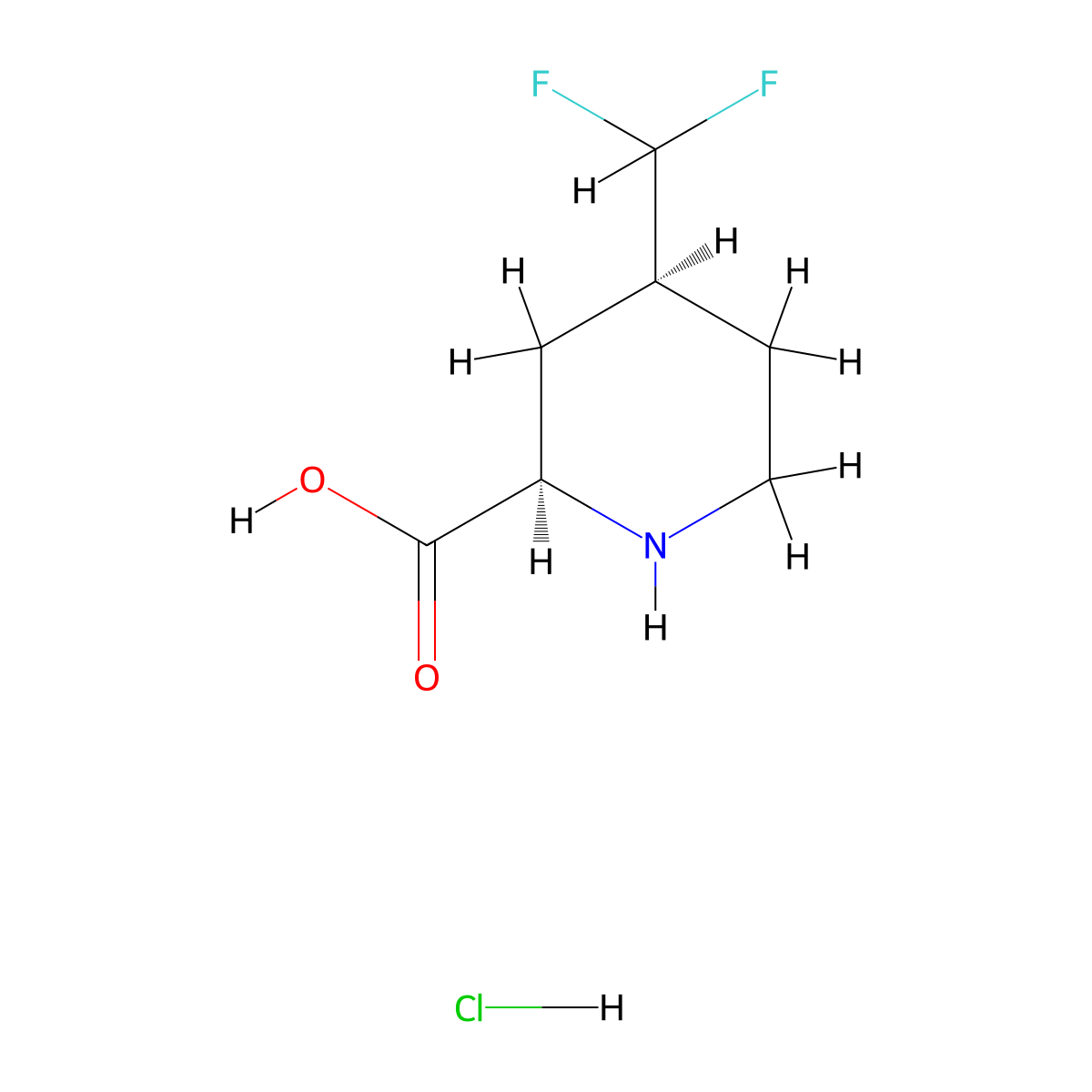 rac-(2R,4S)-4-(difluoromethyl)piperidine-2-carboxylic acid hydrochloride molecular structure, CAS 2994335-68-9