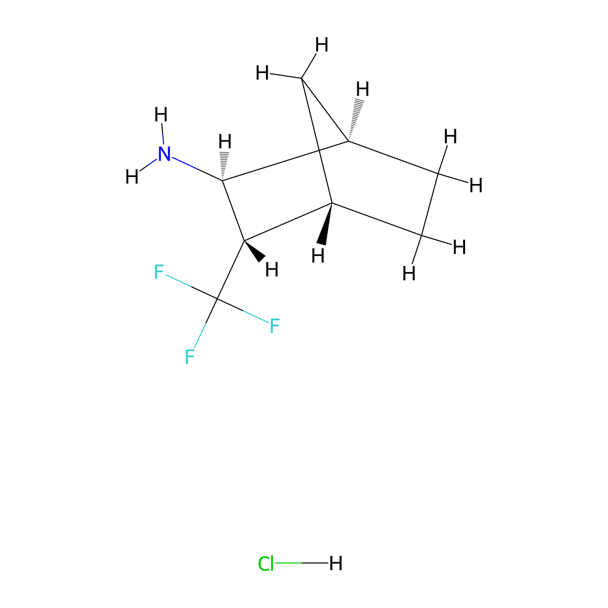 rac-(1R,2S,3S,4S)-3-(trifluoromethyl)bicyclo[2.2.1]heptan-2-amine hydrochloride molecular structure, CAS 2994335-83-8