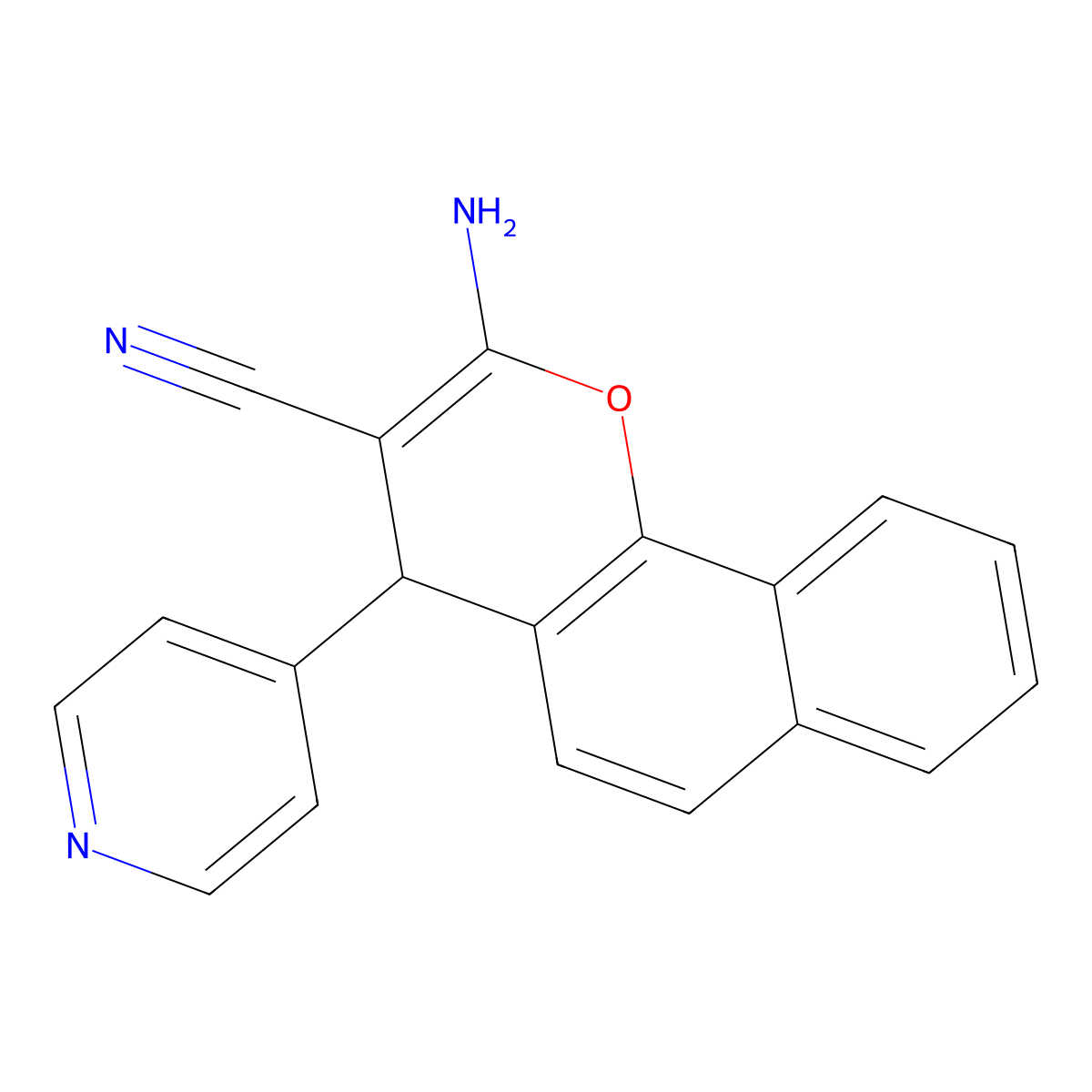 2-amino-4-(pyridin-4-yl)-4H-benzo[h]chromene-3-carbonitrile molecular structure, CAS 299437-25-5