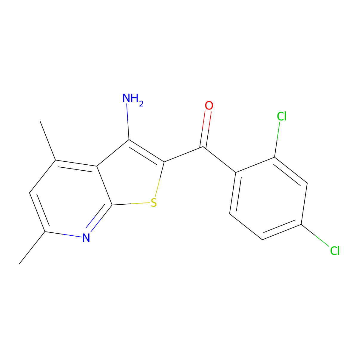 (3-Amino-4,6-dimethylthieno[2,3-b]pyridin-2-yl)(2,4-dichlorophenyl)methanone molecular structure, CAS 299438-48-5