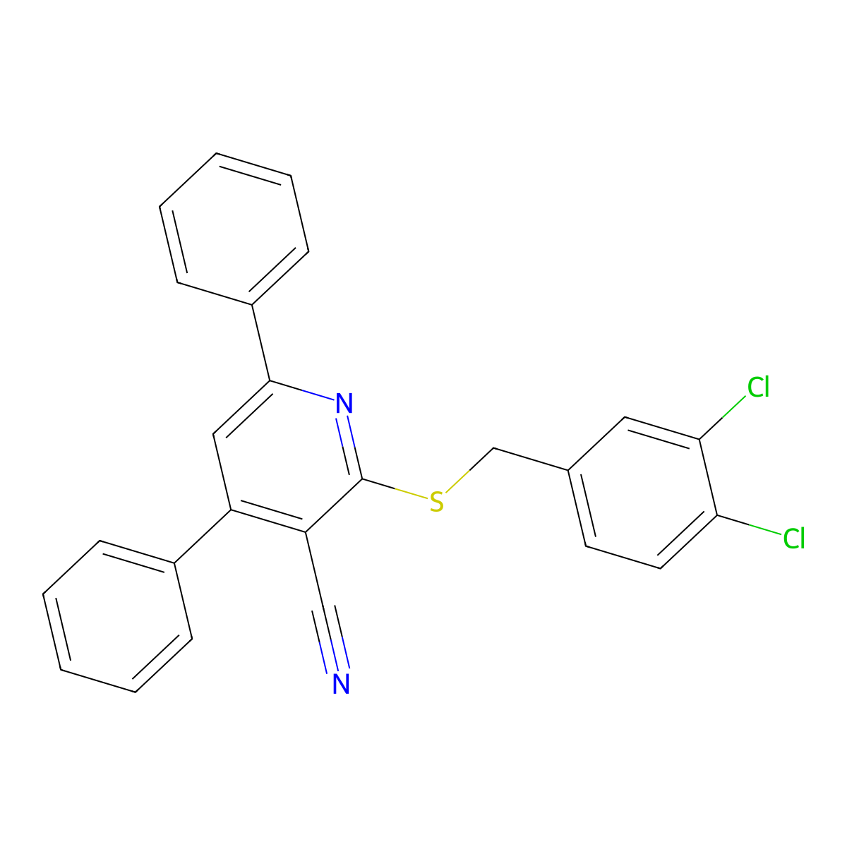 2-[(3,4-Dichlorophenyl)methylthio]-4,6-diphenylpyridine-3-carbonitrile molecular structure, CAS 299438-68-9