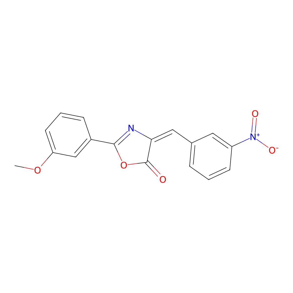 5(4H)-Oxazolone, 2-(3-methoxyphenyl)-4-[(3-nitrophenyl)methylene]- molecular structure, CAS 299438-93-0