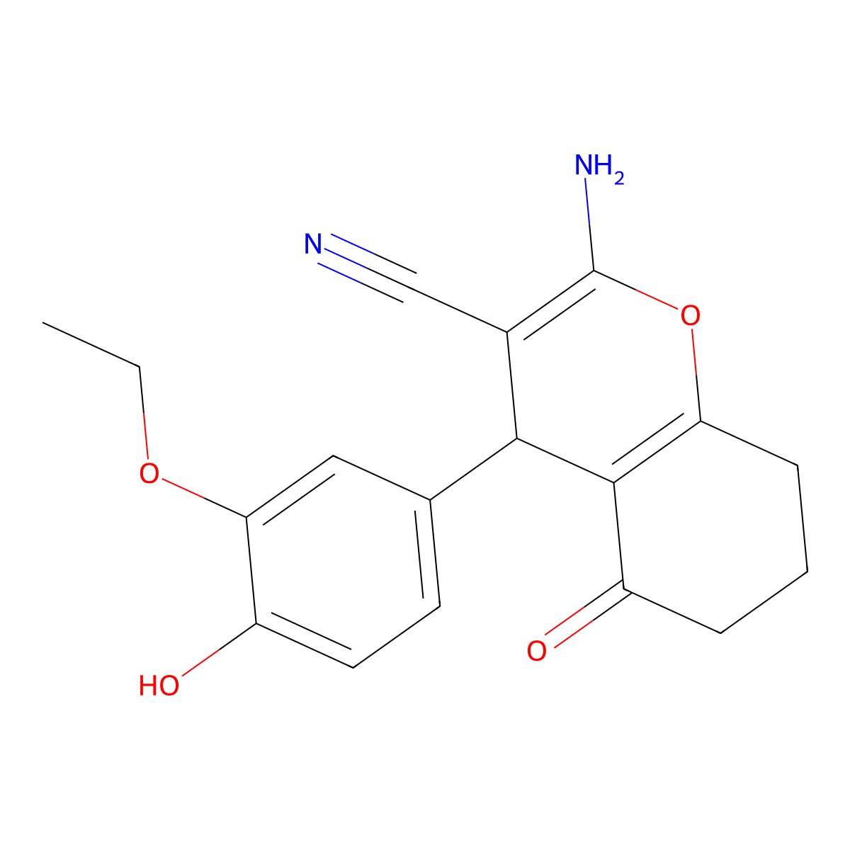 2-amino-4-(3-ethoxy-4-hydroxyphenyl)-5-oxo-5,6,7,8-tetrahydro-4H-chromene-3-carbonitrile molecular structure, CAS 299440-04-3