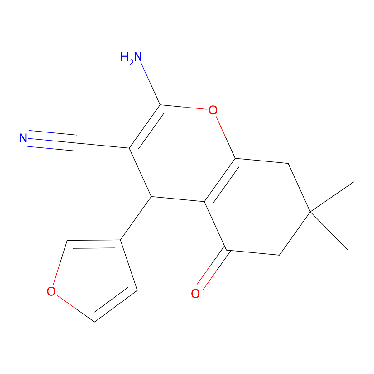 2-amino-4-(furan-3-yl)-7,7-dimethyl-5-oxo-5,6,7,8-tetrahydro-4H-chromene-3-carbonitrile molecular structure, CAS 299440-47-4