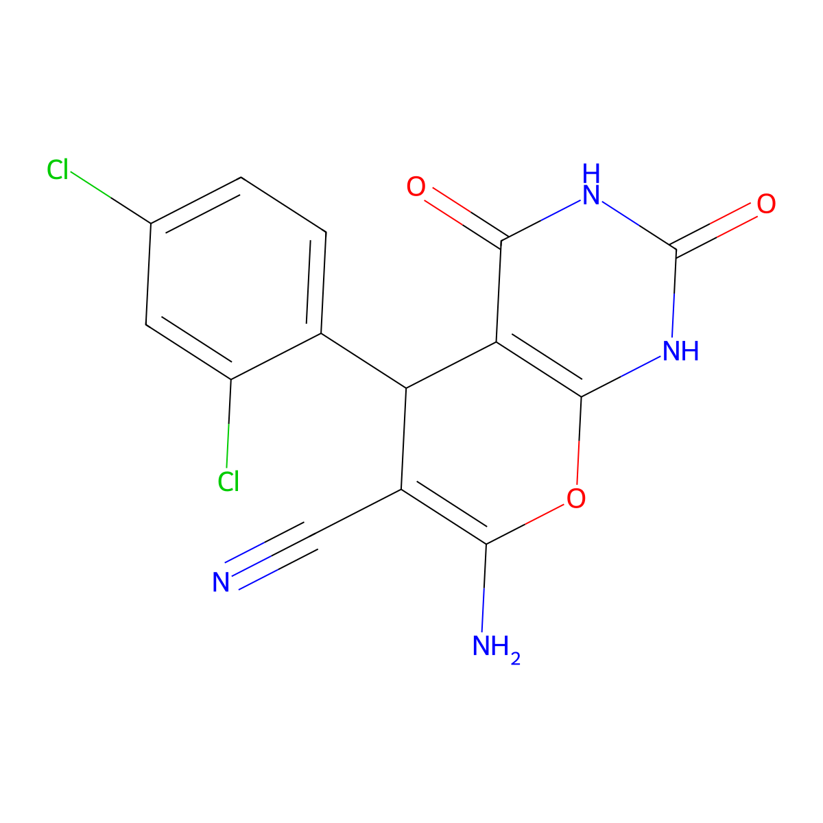 7-amino-5-(2,4-dichlorophenyl)-2,4-dioxo-1,3,4,5-tetrahydro-2H-pyrano[2,3-d]pyrimidine-6-carbonitrile molecular structure, CAS 299441-15-9