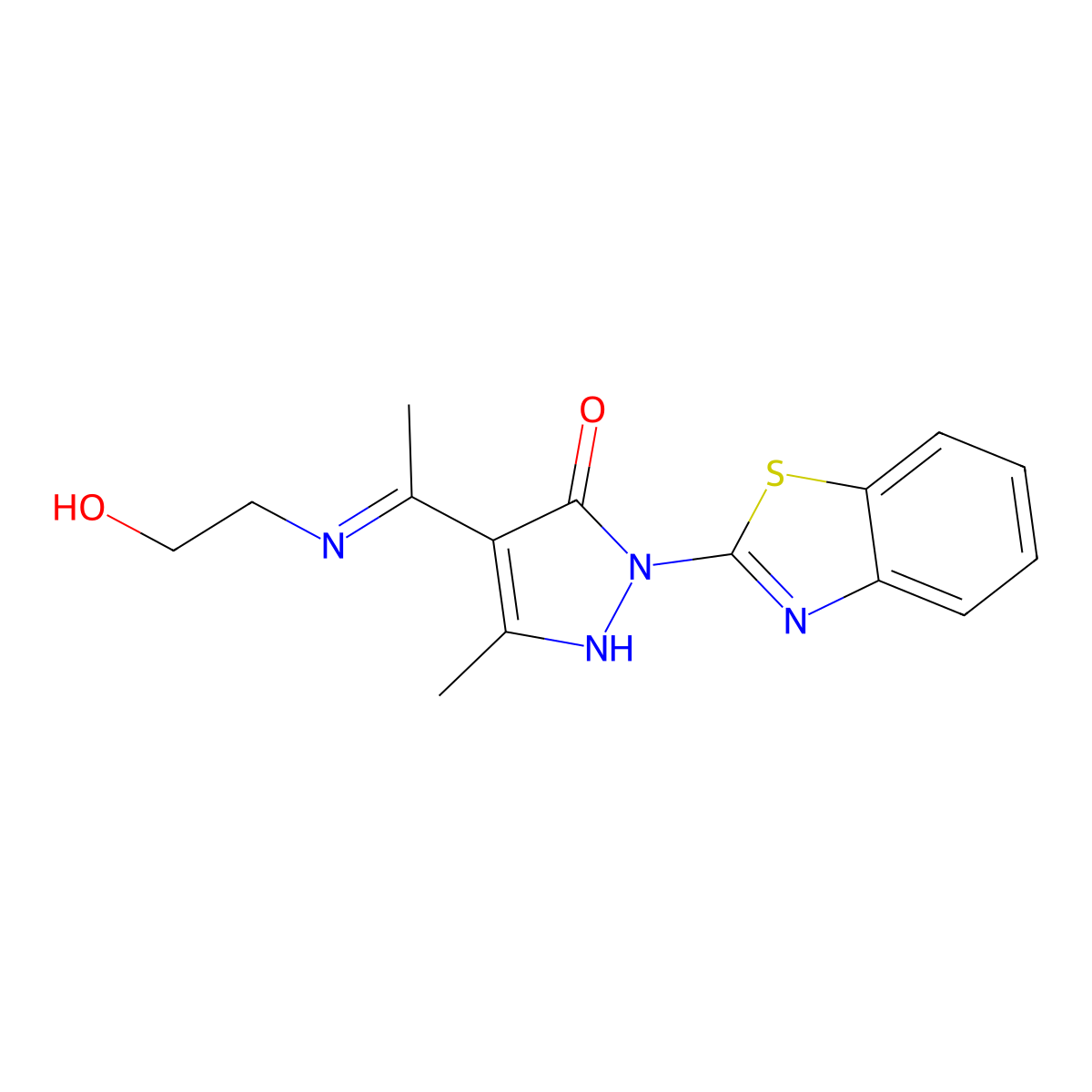 (4Z)-2-(1,3-benzothiazol-2-yl)-4-{1-[(2-hydroxyethyl)amino]ethylidene}-5-methyl-2,4-dihydro-3H-pyrazol-3-one molecular structure, CAS 299443-56-4