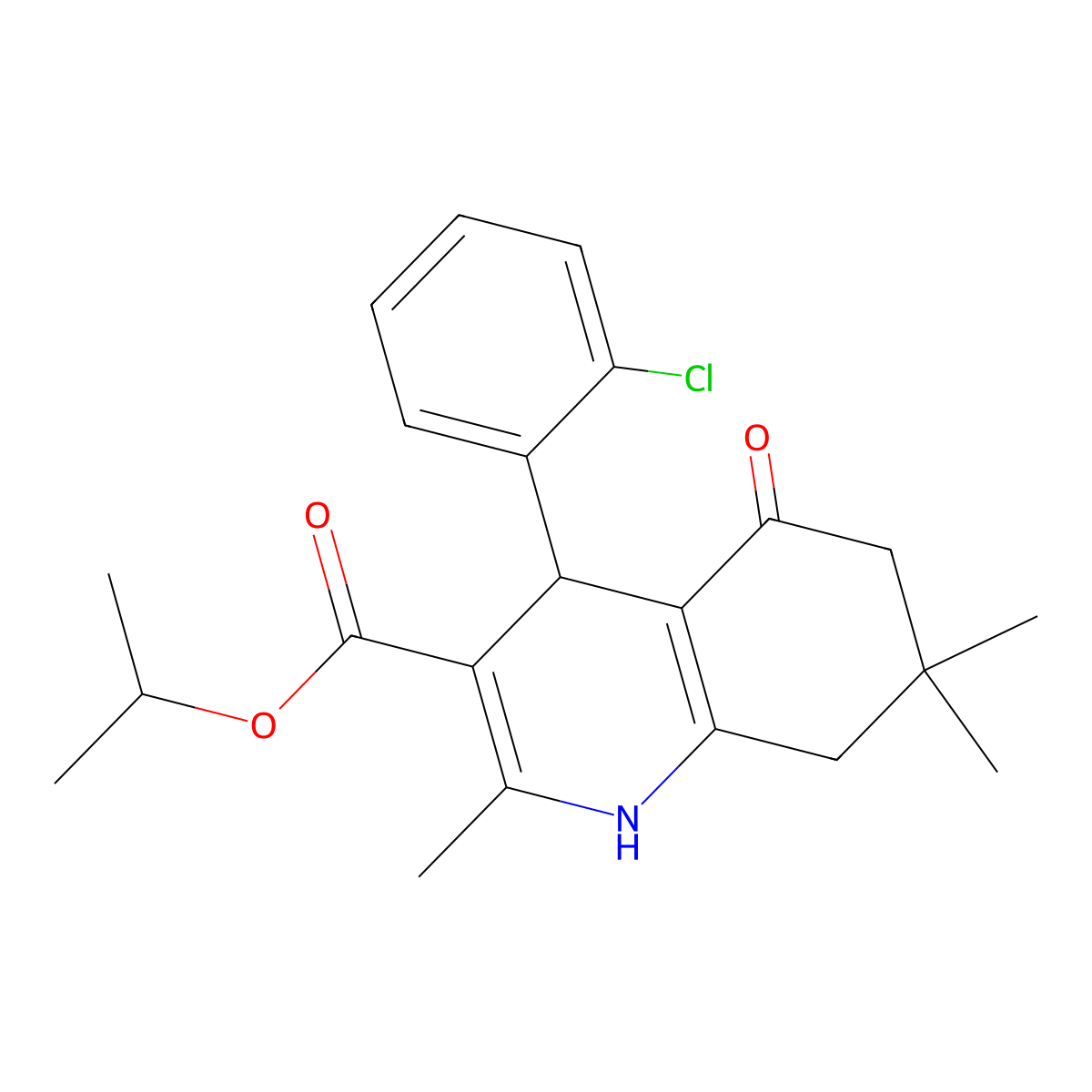 Propan-2-yl 4-(2-chlorophenyl)-2,7,7-trimethyl-5-oxo-1,4,5,6,7,8-hexahydroquinoline-3-carboxylate molecular structure, CAS 299449-70-0