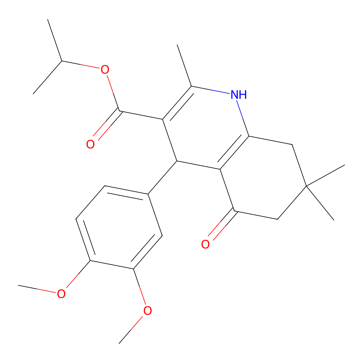 Isopropyl 4-(3,4-dimethoxyphenyl)-2,7,7-trimethyl-5-oxo-1,4,5,6,7,8-hexahydroquinoline-3-carboxylate molecular structure, CAS 299449-79-9