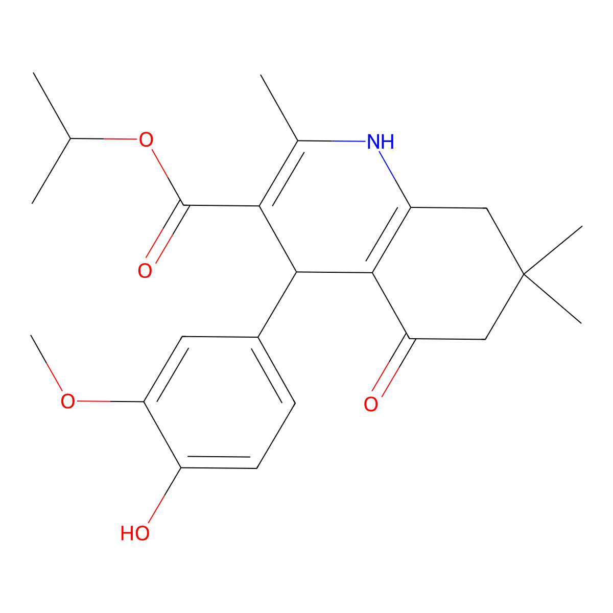 Isopropyl 4-(4-hydroxy-3-methoxyphenyl)-2,7,7-trimethyl-5-oxo-1,4,5,6,7,8-hexahydroquinoline-3-carboxylate molecular structure, CAS 299449-80-2