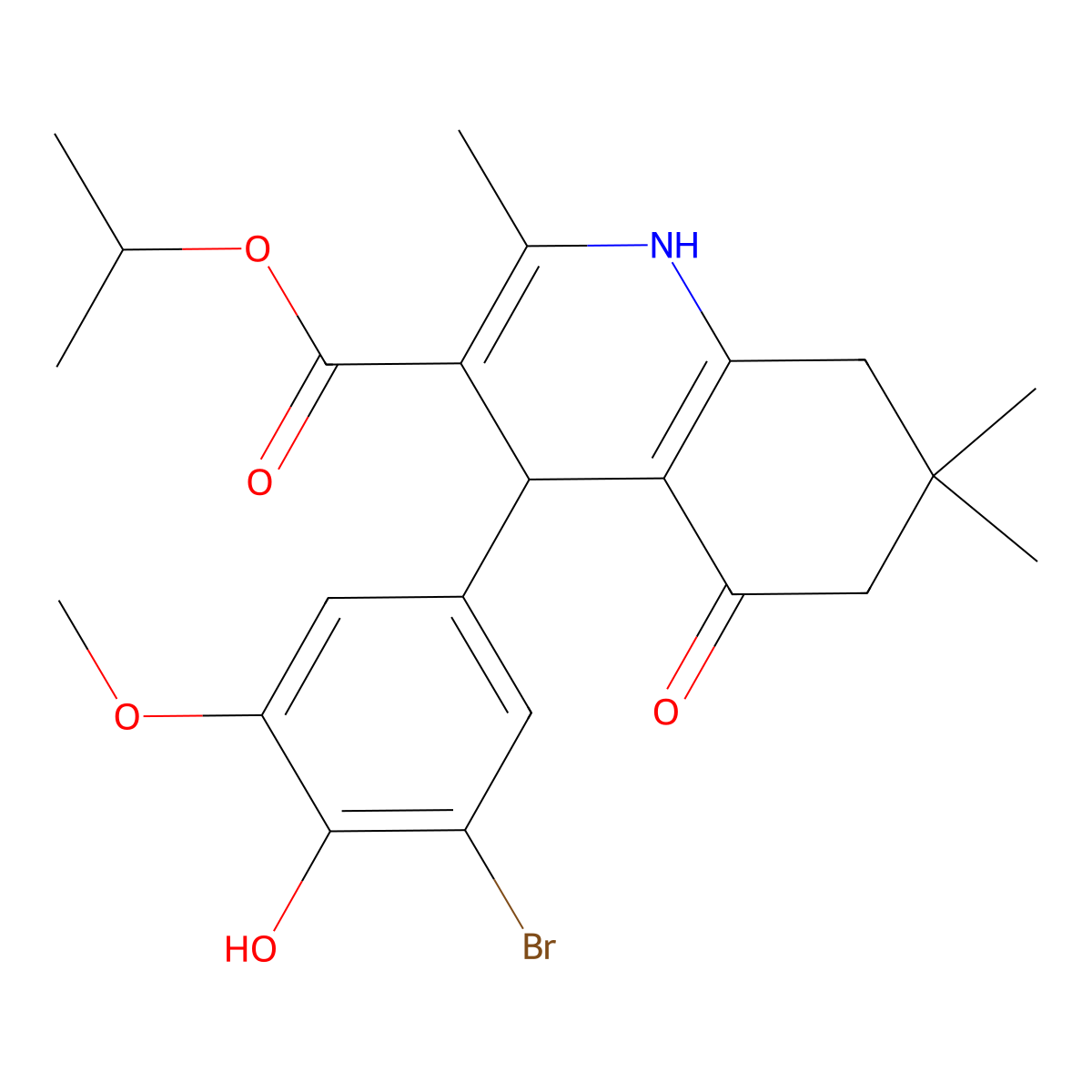 Propan-2-yl 4-(3-bromo-4-hydroxy-5-methoxyphenyl)-2,7,7-trimethyl-5-oxo-1,4,5,6,7,8-hexahydroquinoline-3-carboxylate molecular structure, CAS 299449-81-3