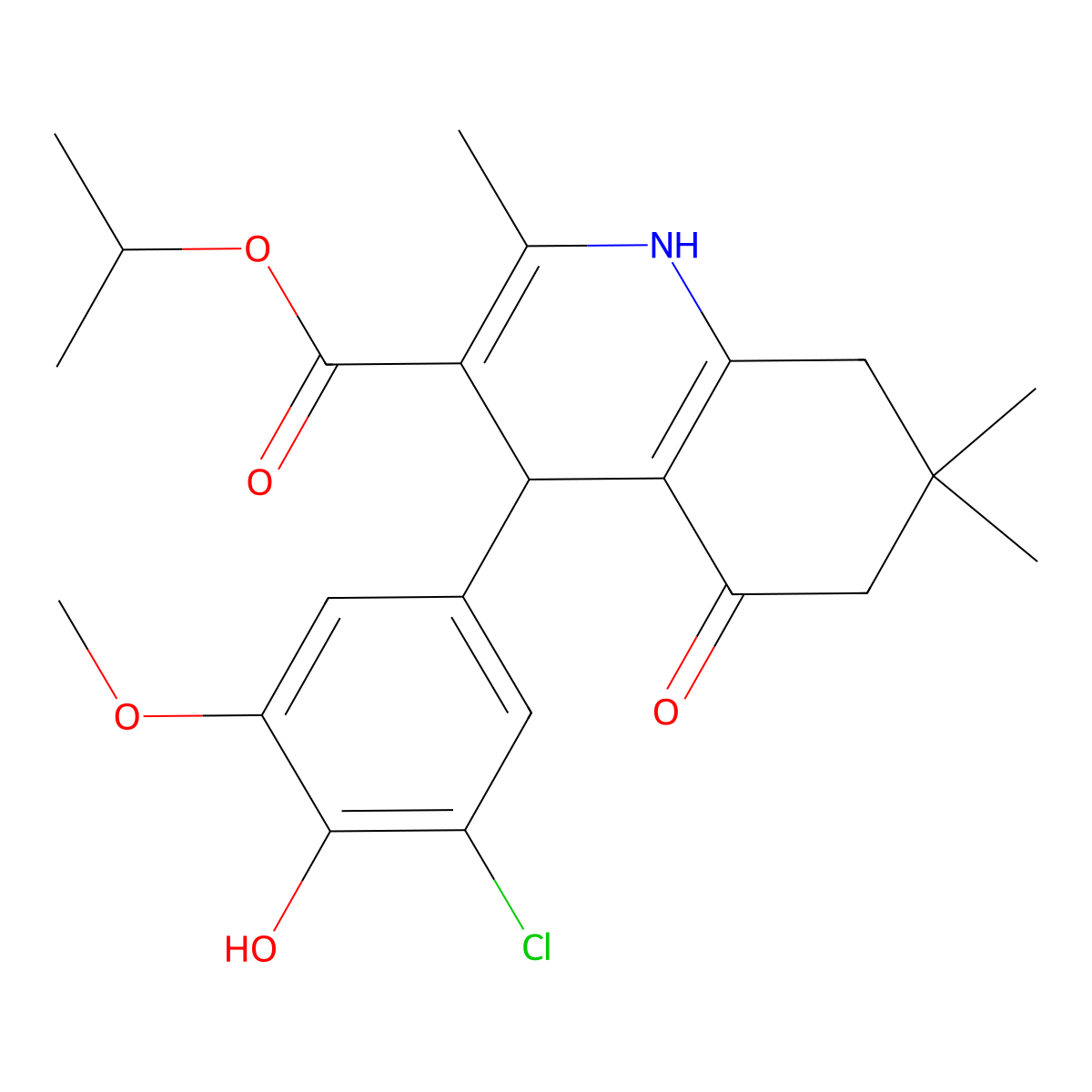 Propan-2-yl 4-(3-chloro-4-hydroxy-5-methoxyphenyl)-2,7,7-trimethyl-5-oxo-1,4,6,8-tetrahydroquinoline-3-carboxylate molecular structure, CAS 299449-82-4