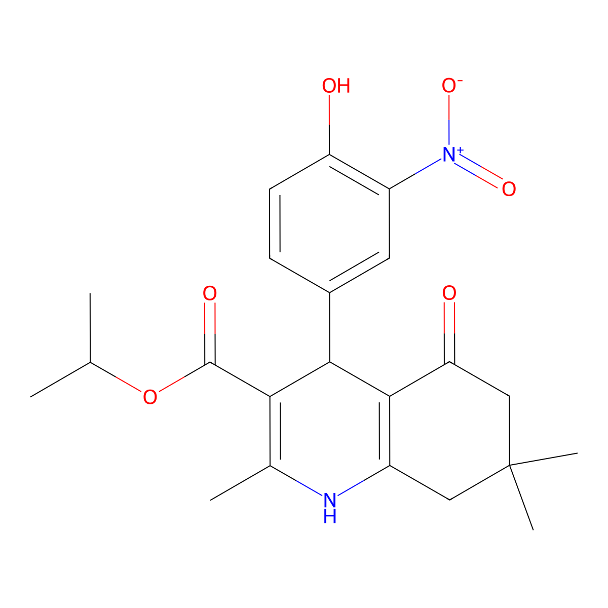 Propan-2-yl 4-(4-hydroxy-3-nitrophenyl)-2,7,7-trimethyl-5-oxo-1,4,5,6,7,8-hexahydroquinoline-3-carboxylate molecular structure, CAS 299449-83-5