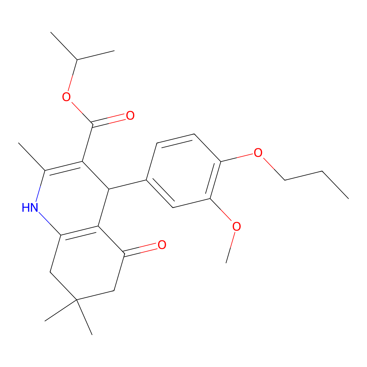 Isopropyl 4-(3-methoxy-4-propoxyphenyl)-2,7,7-trimethyl-5-oxo-1,4,5,6,7,8-hexahydro-3-quinolinecarboxylate molecular structure, CAS 299449-87-9